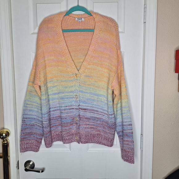 Revolve 525 America Mixed Marl Stripe Cardigan Flamingo Pink Multi Size Medium - Picture 2 of 7